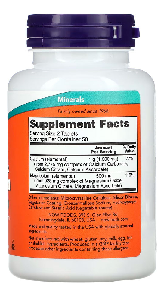 Cálcio E Magnésio Now Foods 500/250mg 100 Tabs Importado 4un - Imagem 4