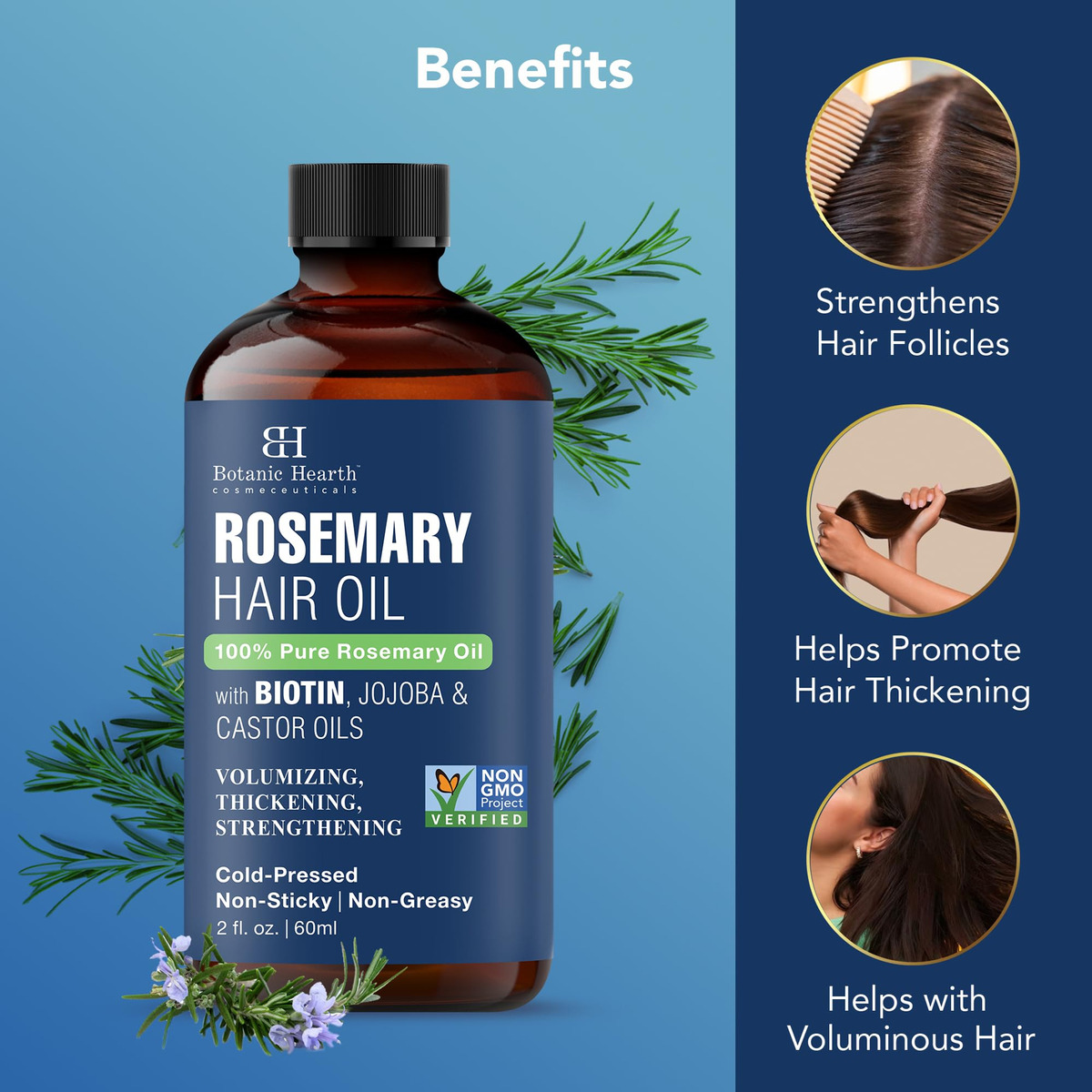 Óleo De Cabelo Botanic Hearth Rosemary Com Biotina 60ml Para - Imagem 3