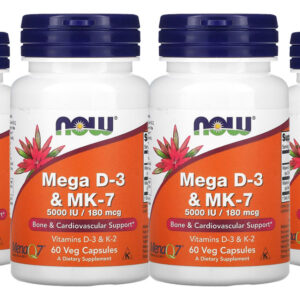 Mega D-3 5000iu E Mk-7 180mcg Now Foods 60 Veg Caps 4un Sabor Sem Sabor