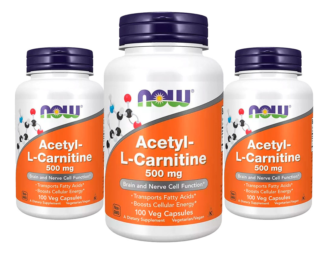 Acetil L-carnitina 500mg Now Foods 100 Vegcaps 3un