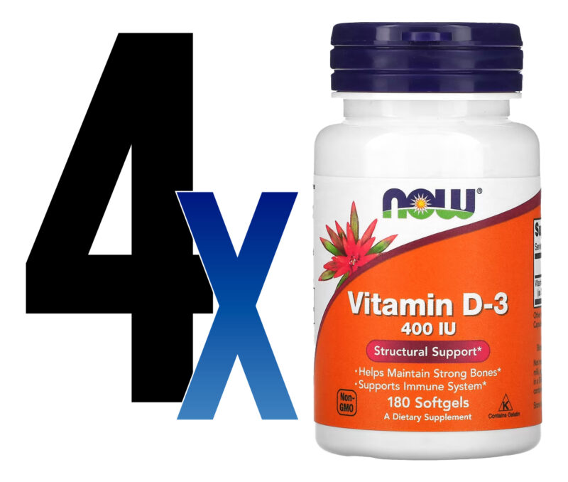 Vitamina D-3 Now Foods 400 Iu 180 Caps Softgels 4un - Imagem 2