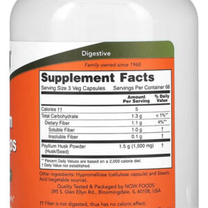 Fibra De Psyllium 500mg Now Foods 200 Cáps + Porta Cápsulas