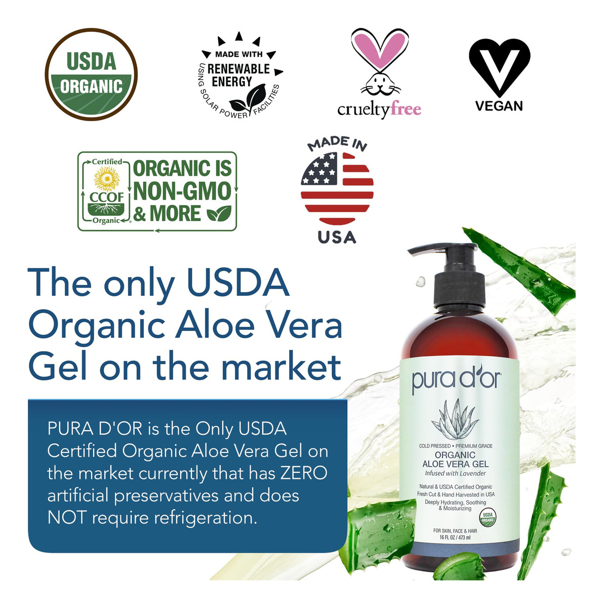 Gel De Aloe Vera Pura D'or 473ml Hidratante Orgânico De Lava - Imagem 2