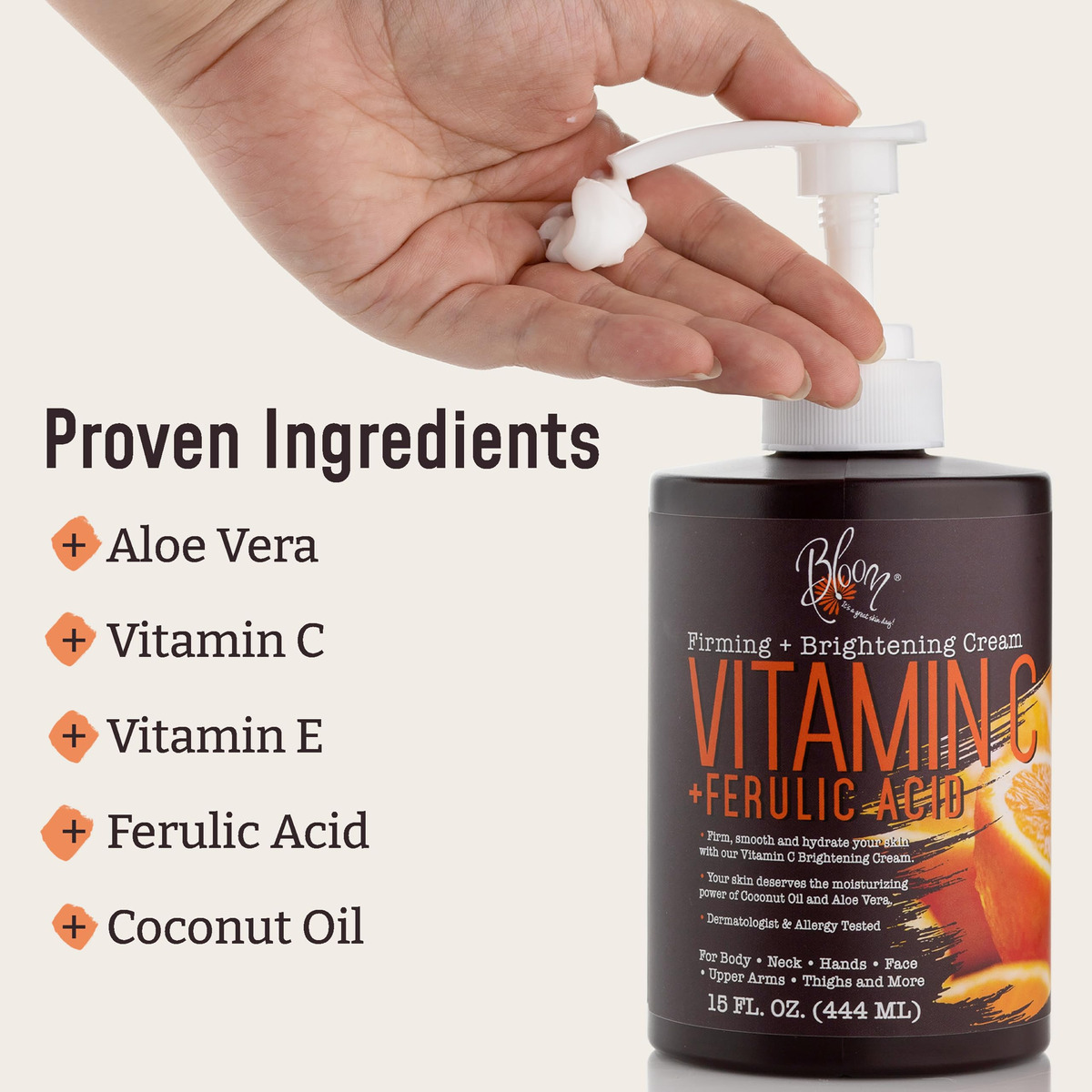 Loção Hidratante Corporal E Creme Facial Bloom Vitamin C 450 - Imagem 4