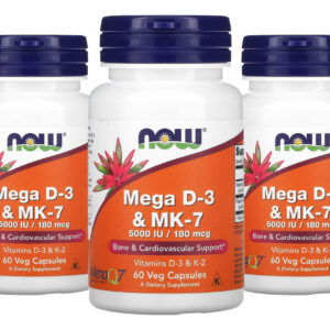 Mega D-3 5000iu E Mk-7 180mcg Now Foods 60 Veg Caps 3un
