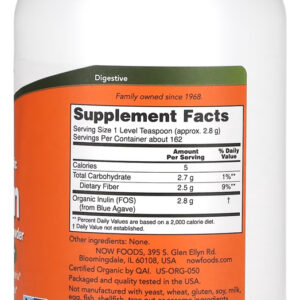 Inulina Orgânica Pó Now Foods 454g Puro + Porta Cápsulas