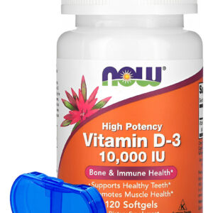 Now Foods Vitamina D3 120 Softgels + Porta Cápsulas Sabor Sem Sabor