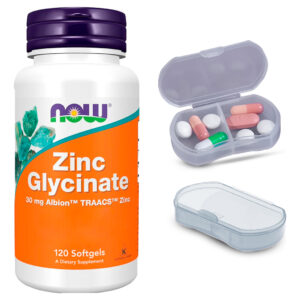 Glicinato Zinco 30mg Now Foods 120 Softgels + Porta Cápsulas