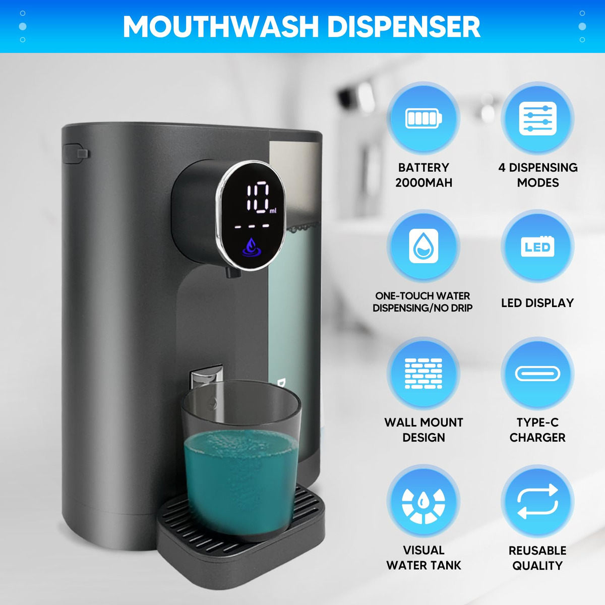 Dispensador Automático De Enxaguatório Bucal Deewaves 600ml - Imagem 3