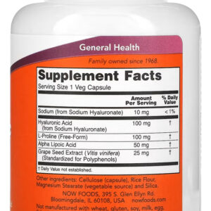 Ácido Hialurônico 100mg Now Foods 120 Cápsulas Importado 5un