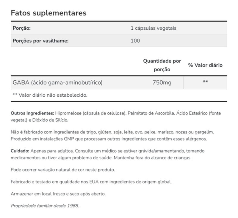 Ácido Gaba 750mg 100 Veg Cáps Importado 4un Now Foods - Image 3
