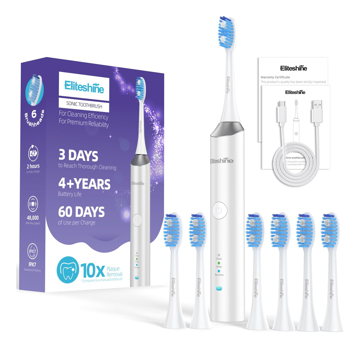 Escova De Dentes Elétrica Eliteshine Sonic Para Adultos E Ad