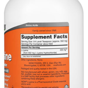L-lisina Em Pó Puro 454 G Now Foods + Porta Cápsulas