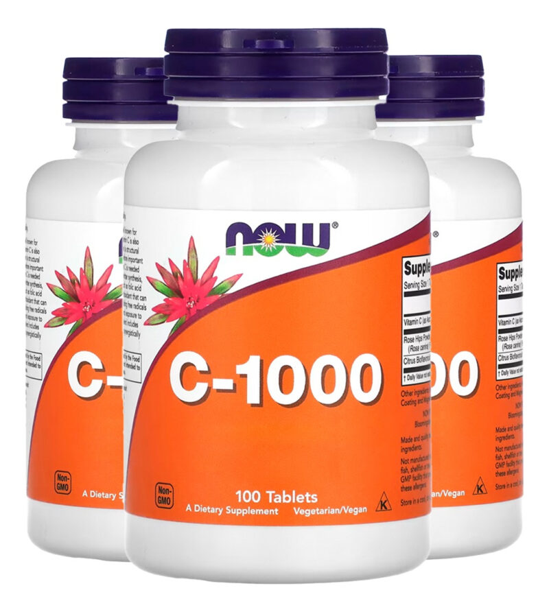 Vitamina C 1000mg+r. Mosqueta 100tab Importado 3un Now Foods