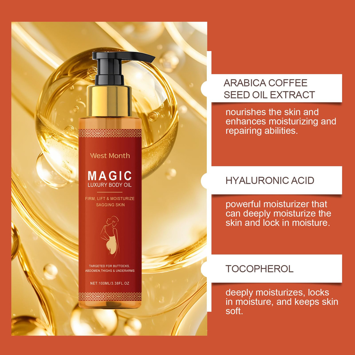 Óleo Reafirmante Corporal Magic Body Com Vitamina E, Rosa Mo - Imagem 4