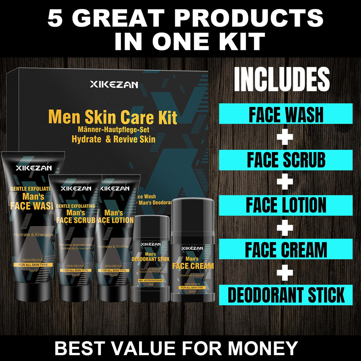 Kit De Cuidados Com A Pele Xikezan Mens Face Wash Scrub Loti - Imagem 3