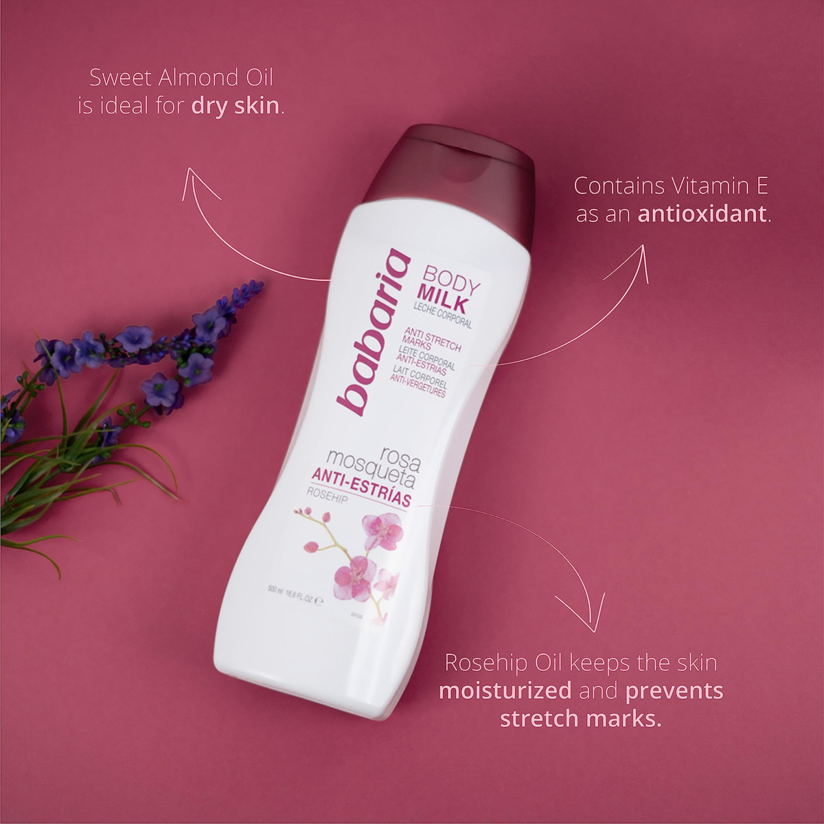 Leite Corporal Babaria Anti Estrias 490 Ml Com Amêndoa Doce - Imagem 2