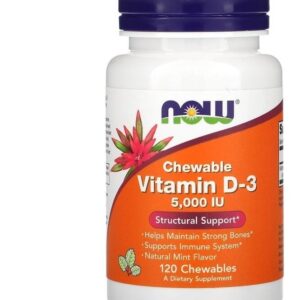 Now Foods Vitamina D3 5000ui, 120 Comprimidos Mastigáveis Sfn