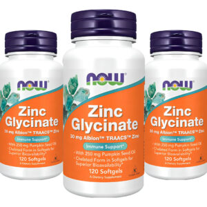 Glicinato De Zinco 30mg Nowfoods Zinc Glycinate 120softg 3un Sabor Sem Sabor