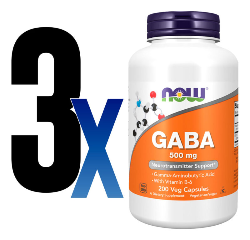 Ácido Gaba 500mg Now Foods Com Vitamina B-6 200 Veg Caps 3un Sabor Sem Sabor - Image 3