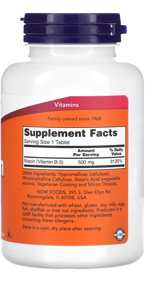 Niacina 500mg Now Foods Niacin Vitamina B-3 250 Tablets - Imagem 2