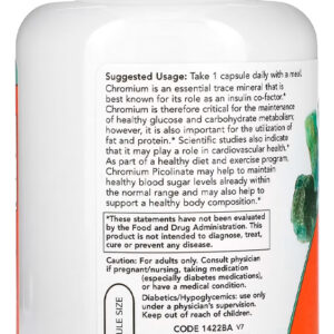 Chromium Picolinate Now Foods 250 Cáps + Porta Cápsulas