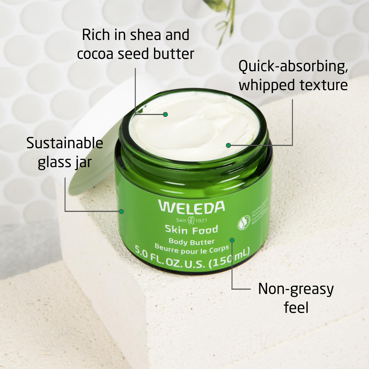 Frasco De Vidro Sustentável Body Butter Weleda Skin Food 150 - Imagem 2