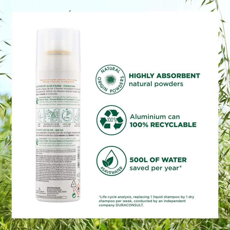Shampoo Seco Klorane Com Leite De Aveia Para Cabelos Escuros - Image 3