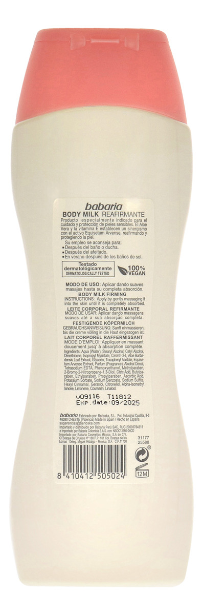 Hidratante Babaria Leite Corporal Firming 500ml Com Vitamina - Imagem 2