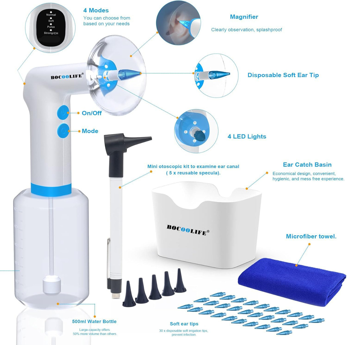Kit Elétrico De Remoção De Cera De Ouvido Bocoolife Ear Irri - Imagem 9