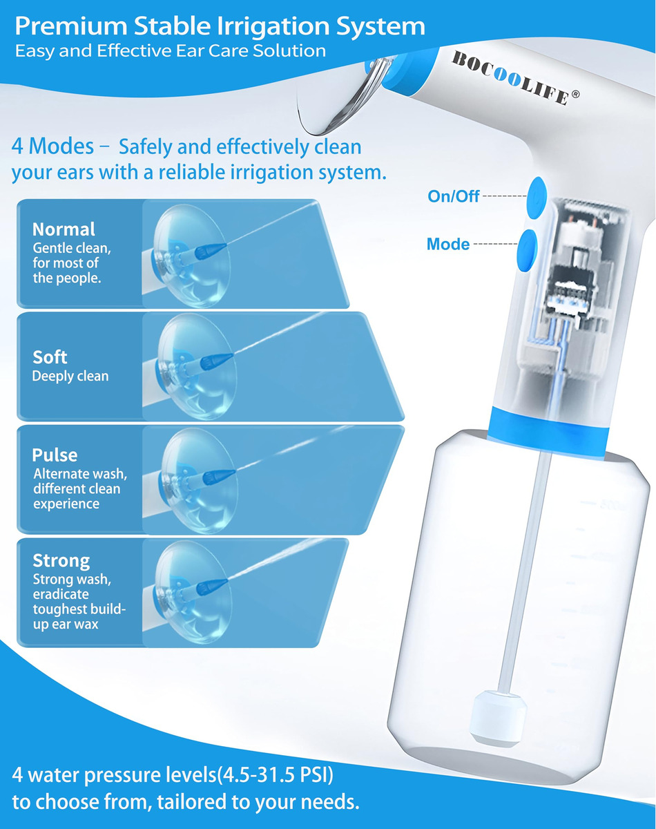 Kit Elétrico De Remoção De Cera De Ouvido Bocoolife Ear Irri - Imagem 4