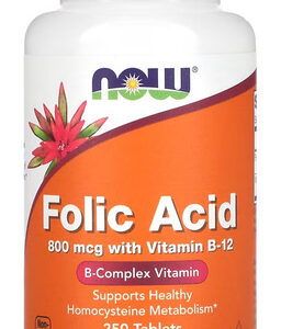 Ácido Fólico E Vitamina B12 800mcg Now Foods 250tabs Sabor Sem Sabor