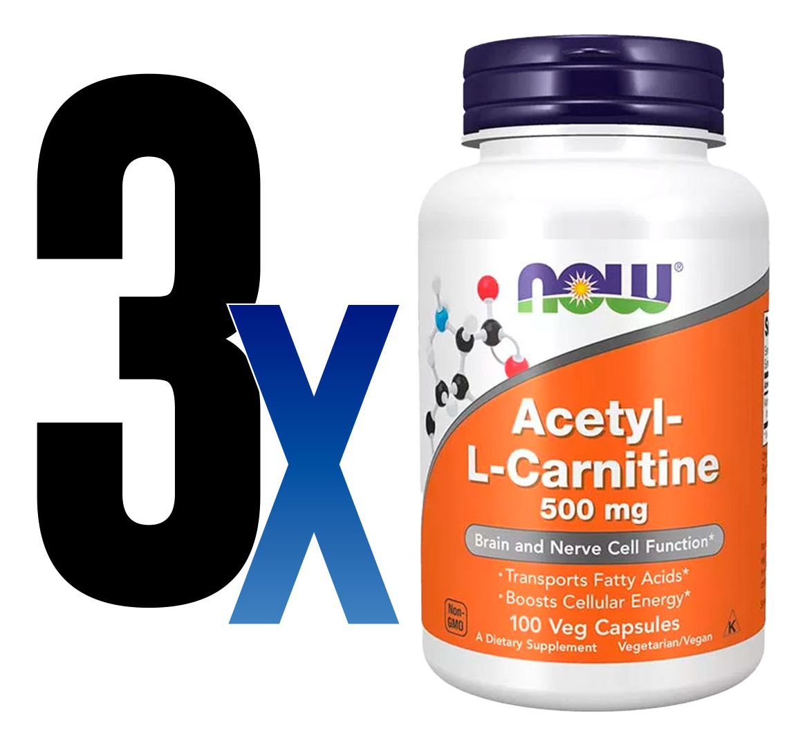 Acetil L-carnitina 500mg Now Foods 100 Vegcaps 3un - Imagem 2
