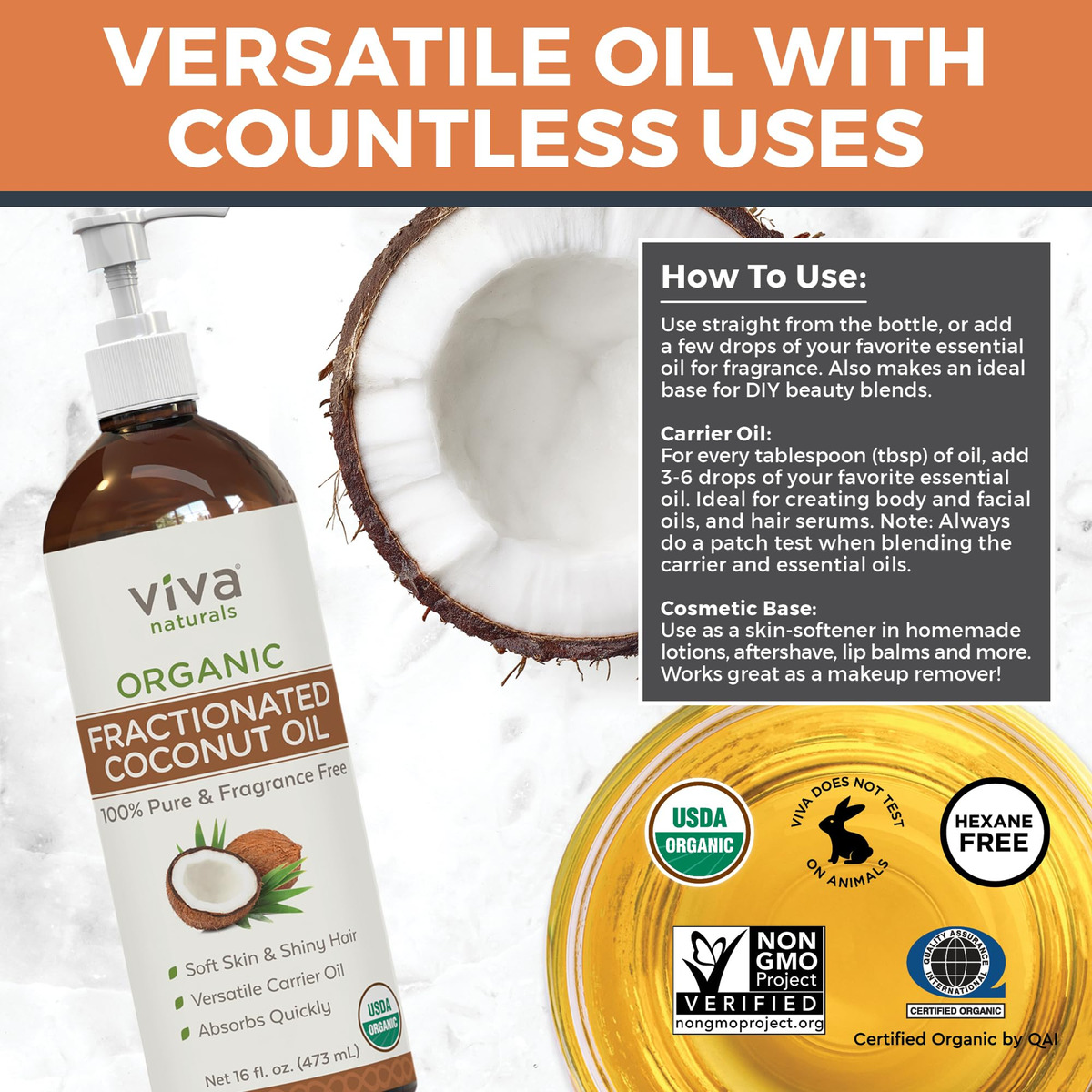 Óleo De Coco Orgânico Fracionado Viva Naturals Para Cabelo - Imagem 7
