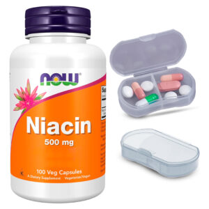Niacina Vitamina B-3 500mg Now Foods 100cáp + Porta Cápsulas