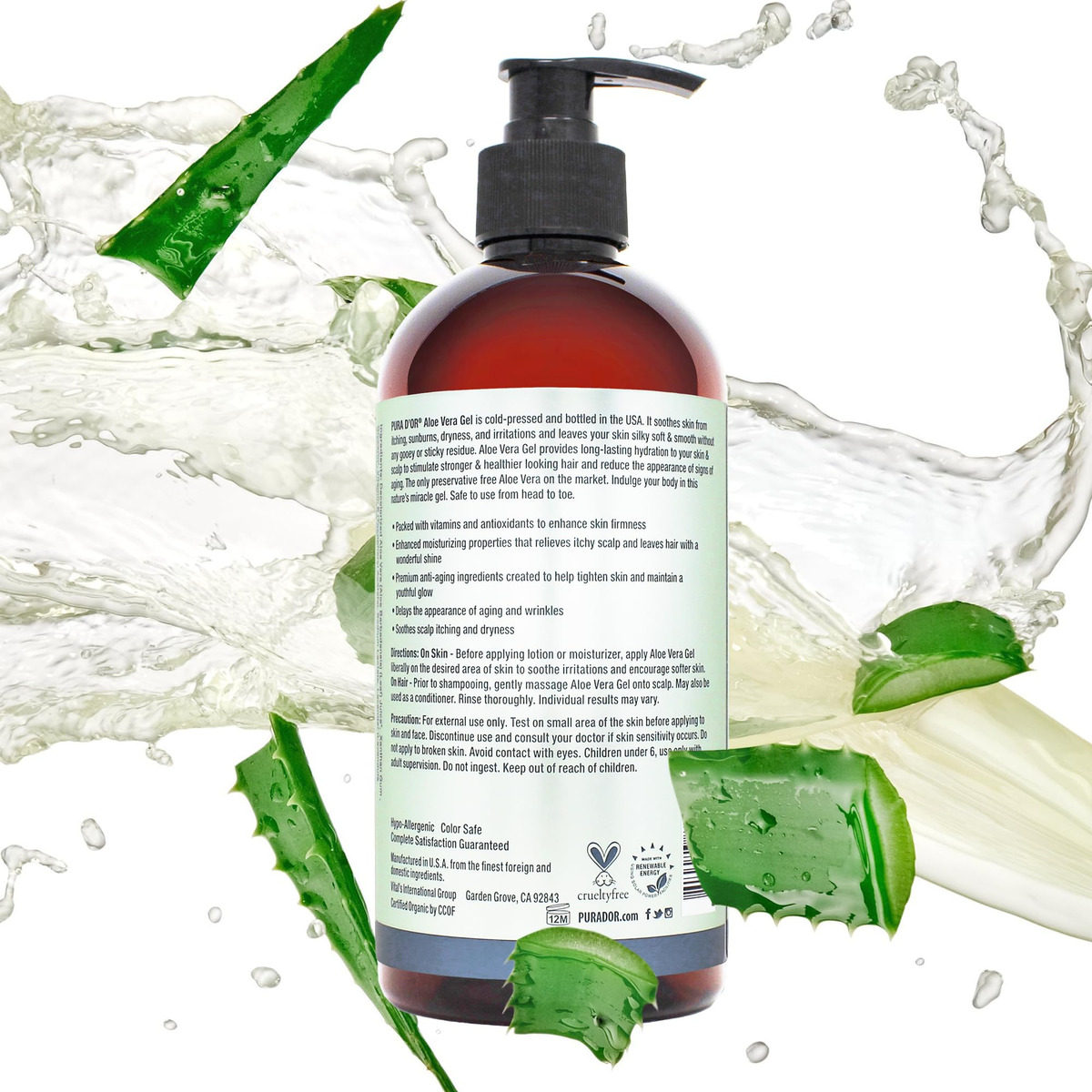 Gel De Aloe Vera Pura D'or 473ml Hidratante Orgânico De Lava - Imagem 7