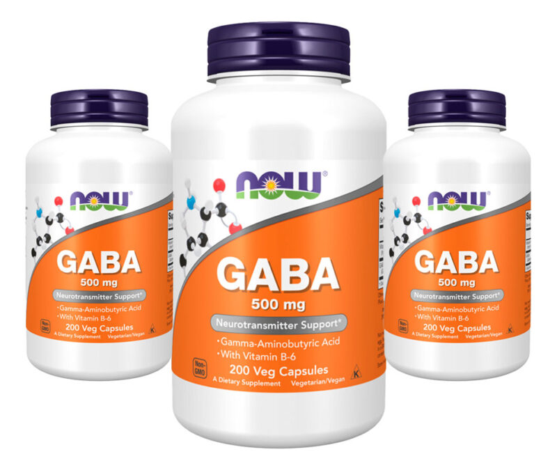 Ácido Gaba 500mg Now Foods Com Vitamina B-6 200 Veg Caps 3un Sabor Sem Sabor