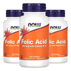 Ácido Fólico 800mcg Vit. B-12 250tab Importado 3un Now Foods