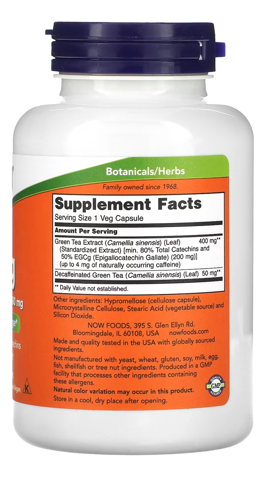 Extrato Chá Verde Egcg 400mg Now Foods 180cáps Importado - Imagem 2