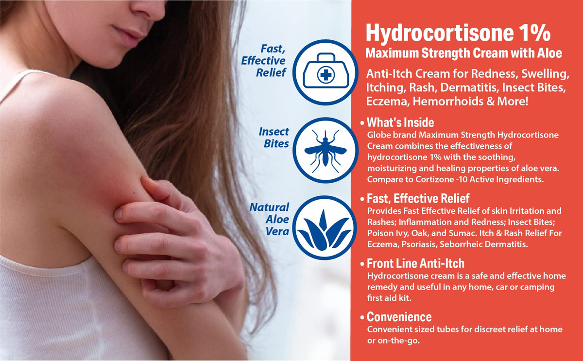 Creme De Hidrocortisona Globe Maximum Strength 1% Com Aloe 4 - Imagem 4