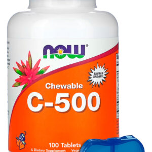 Vitamina C-500 Now Foods 100 Tab Sabor Cereja Porta Cápsulas