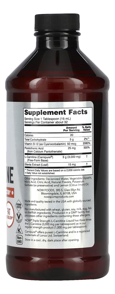 L-carnitina Líquida Now Foods 473 Ml Importado 5un - Imagem 3