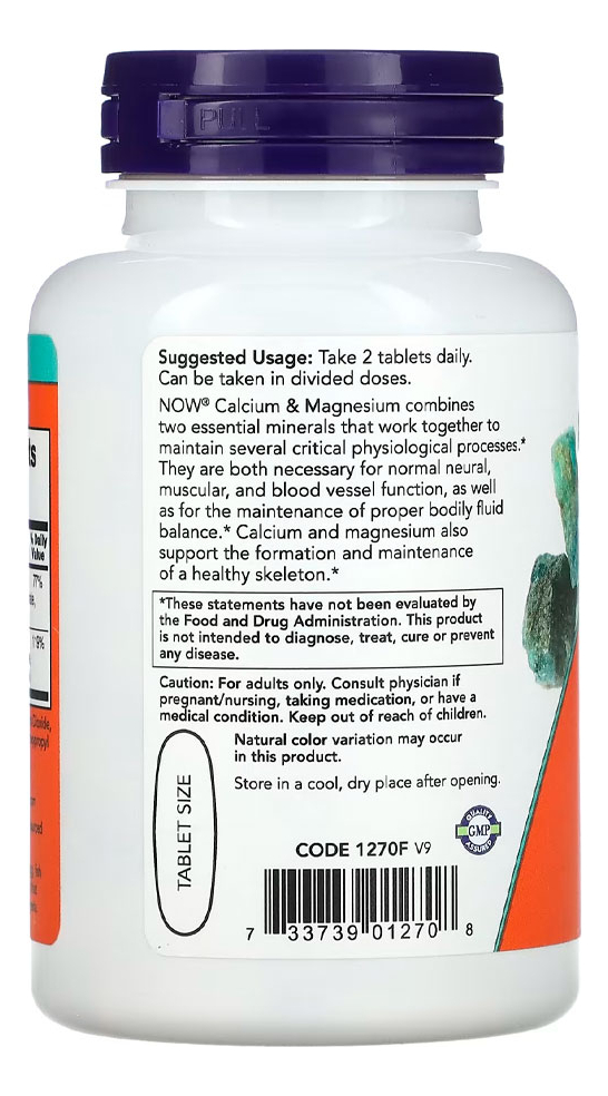 Cálcio E Magnésio Now Foods 500/250mg 100 Tabs Importado 4un - Imagem 3