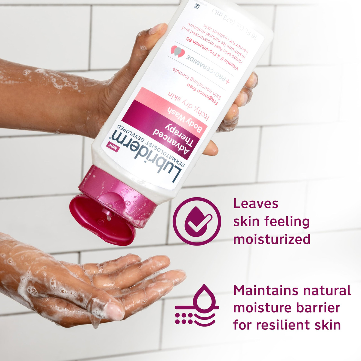 Sabonete Líquido Lubriderm Advanced Therapy 480 Ml Sem Perfu - Imagem 3