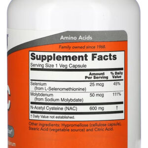 Nac N-acetilcisteína 600mg Now Foods 100 Cáps +porta Cápsula