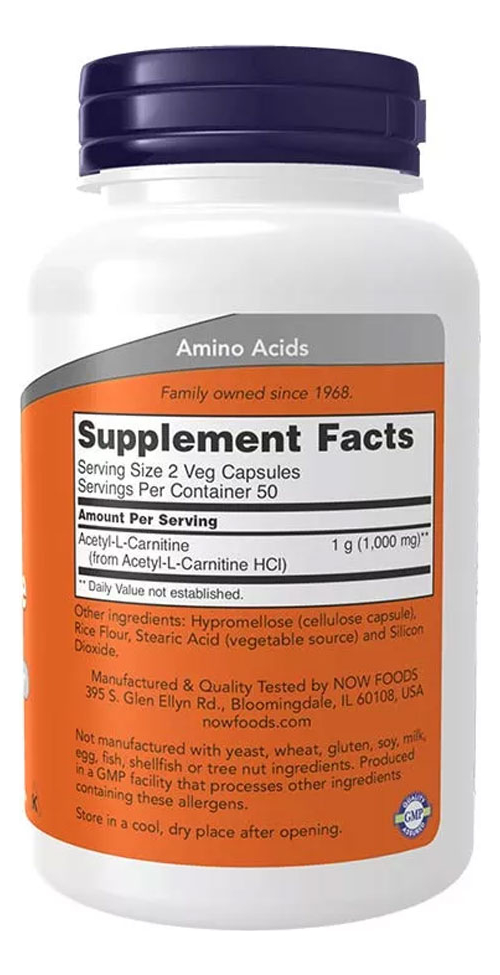 Acetil L-carnitina 500mg Now Foods 100 Vegcaps 3un - Imagem 4
