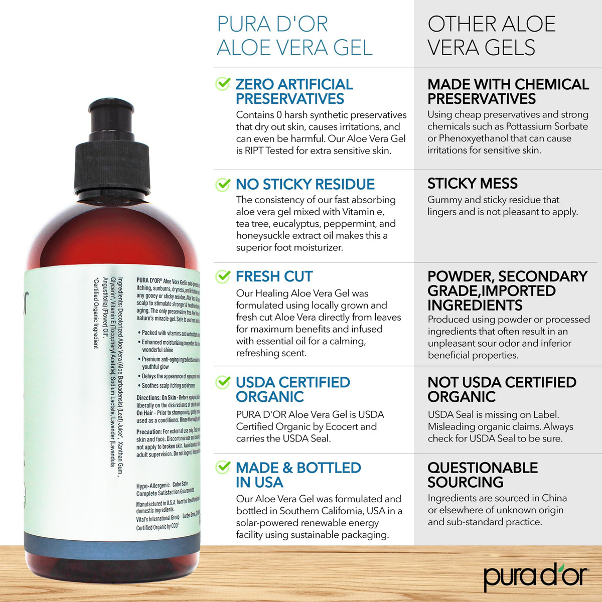 Gel De Aloe Vera Pura D'or 473ml Hidratante Orgânico De Lava - Imagem 3