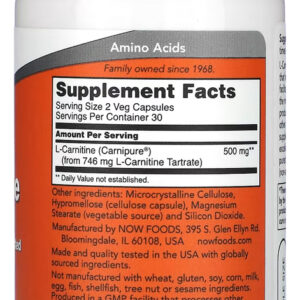 L-carnitina 250mg Now Foods 60 Cápsulas Importado 5un