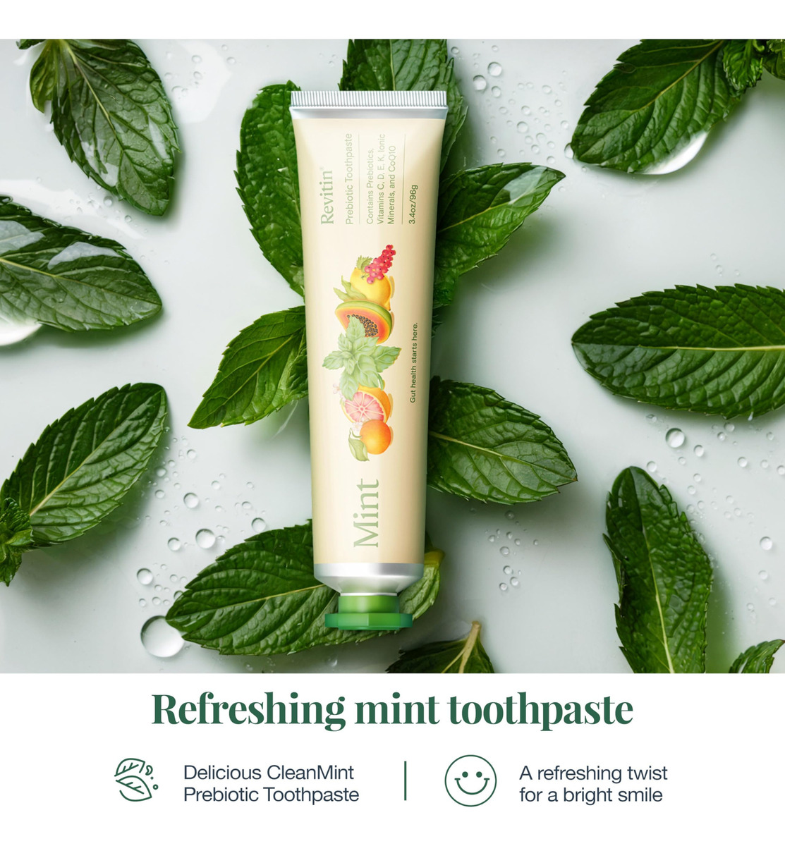 Creme Dental Revitin Gel De Menta Prebiótico Sem Flúor 100ml - Imagem 2