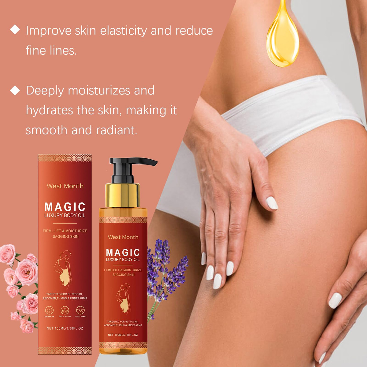 Óleo Reafirmante Corporal Magic Body Com Vitamina E, Rosa Mo - Imagem 7